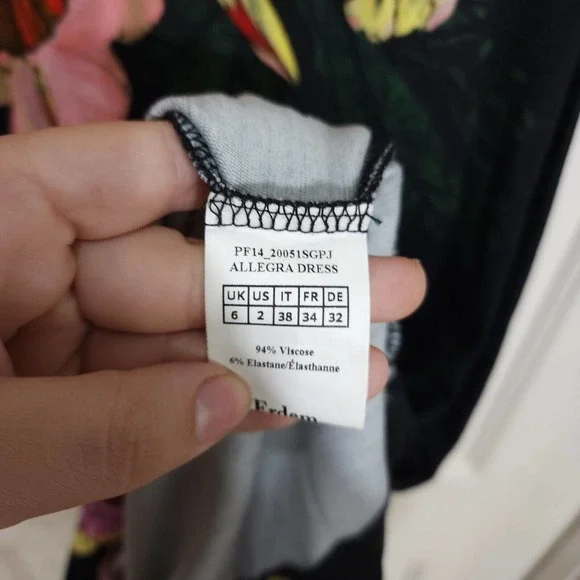 Erdem Womens Dress Allegra Red Black Floral 3/4 Sleeve Knee Length Bodycon 2 XS - Picture 6 of 10